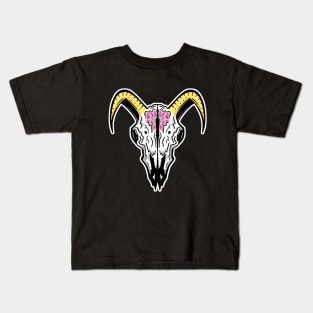 Rams Skull Illustration Mascot Pink Jewel Logo Kids T-Shirt
